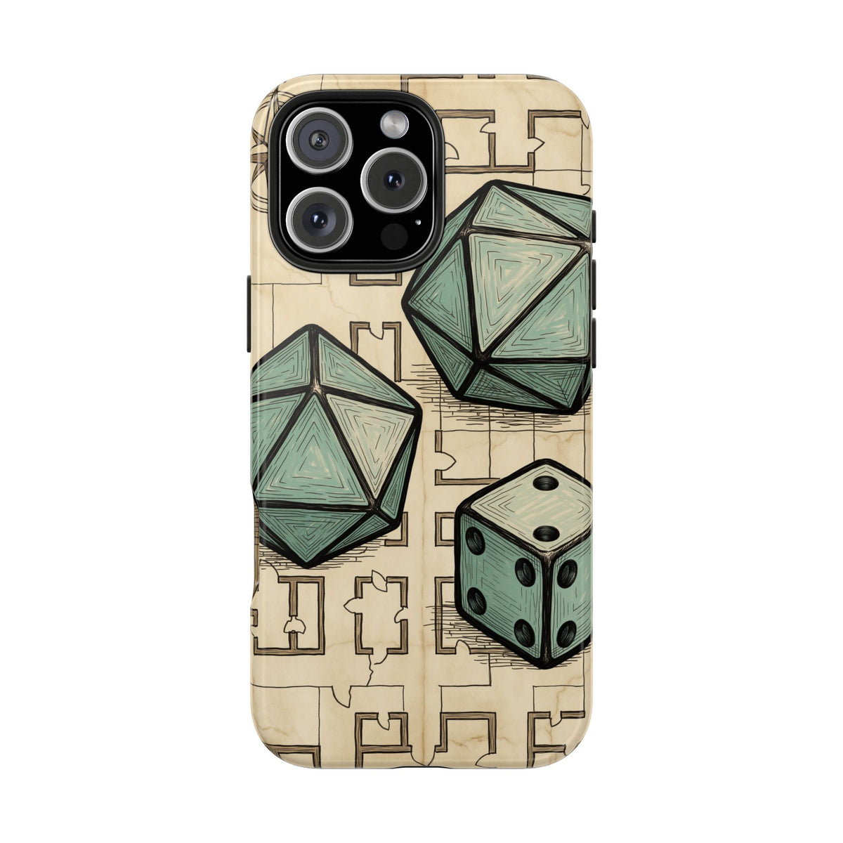 Tabletop RPG Phone Case - Polyhedral Dice and Dungeon Map