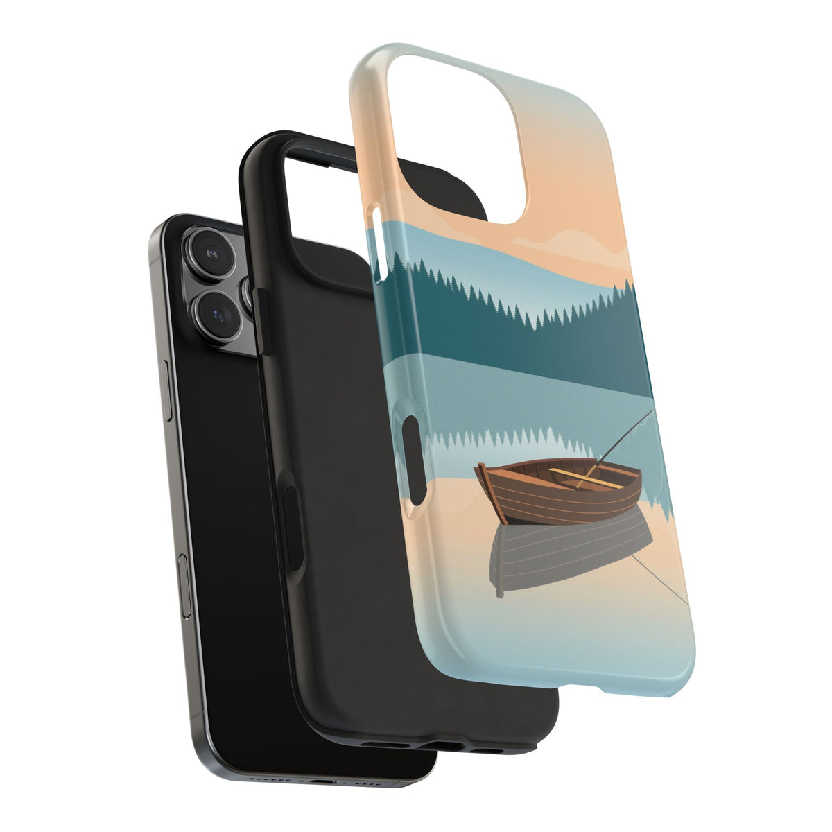 Fishing Phone Case - Misty Lake Rowboat at Dawn, Minimalist