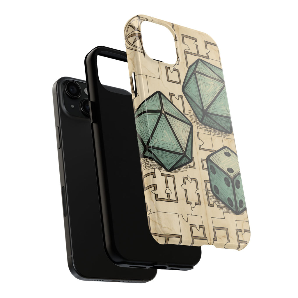 Tabletop RPG Phone Case - Polyhedral Dice and Dungeon Map