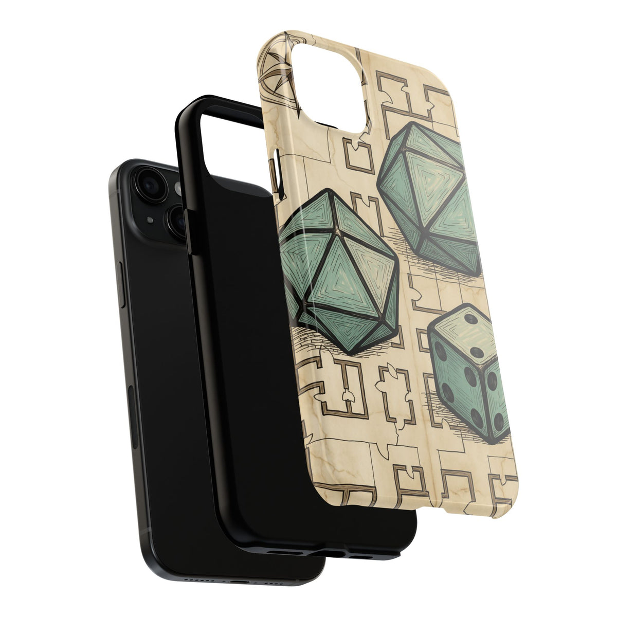 Tabletop RPG Phone Case - Polyhedral Dice and Dungeon Map