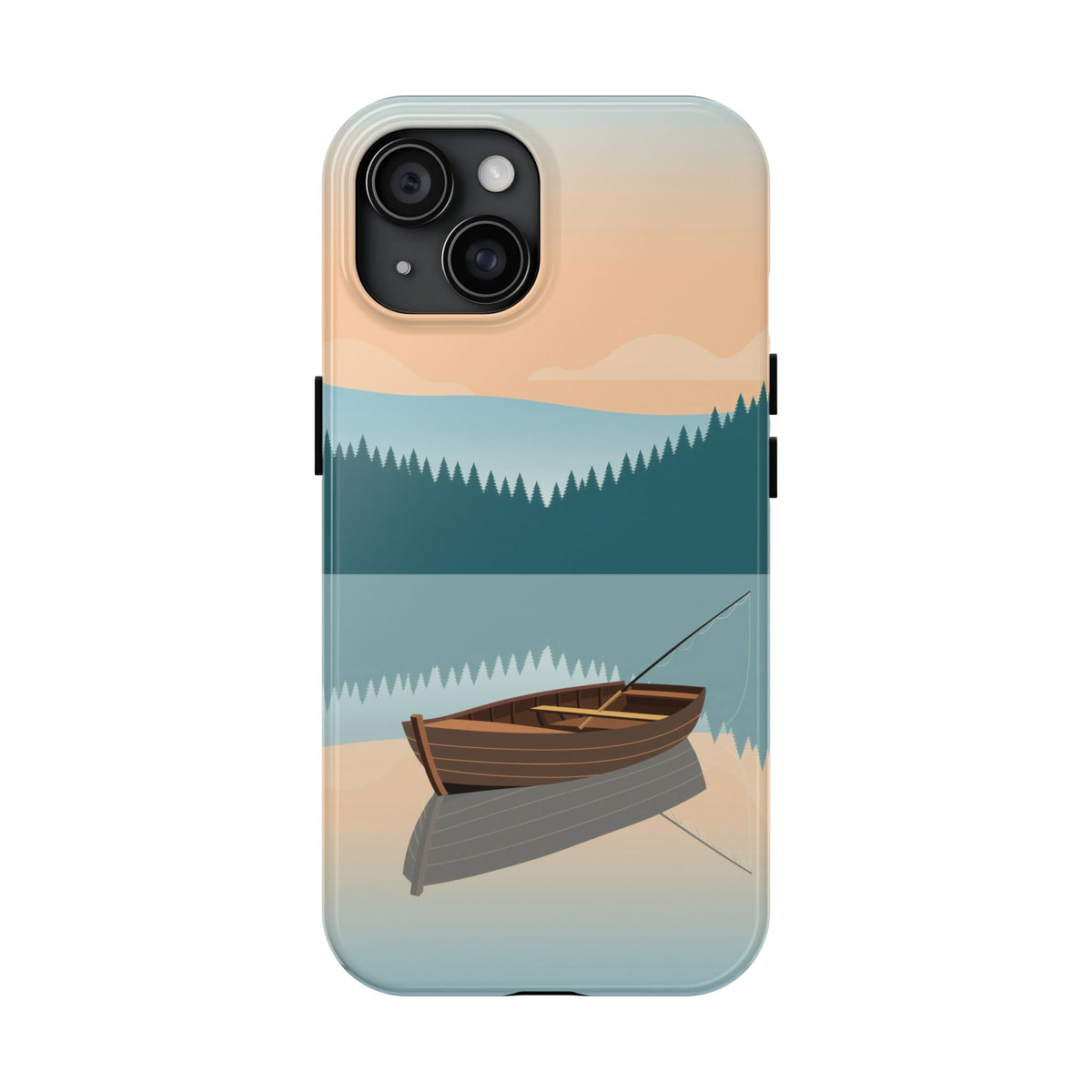 Fishing Phone Case - Misty Lake Rowboat at Dawn, Minimalist