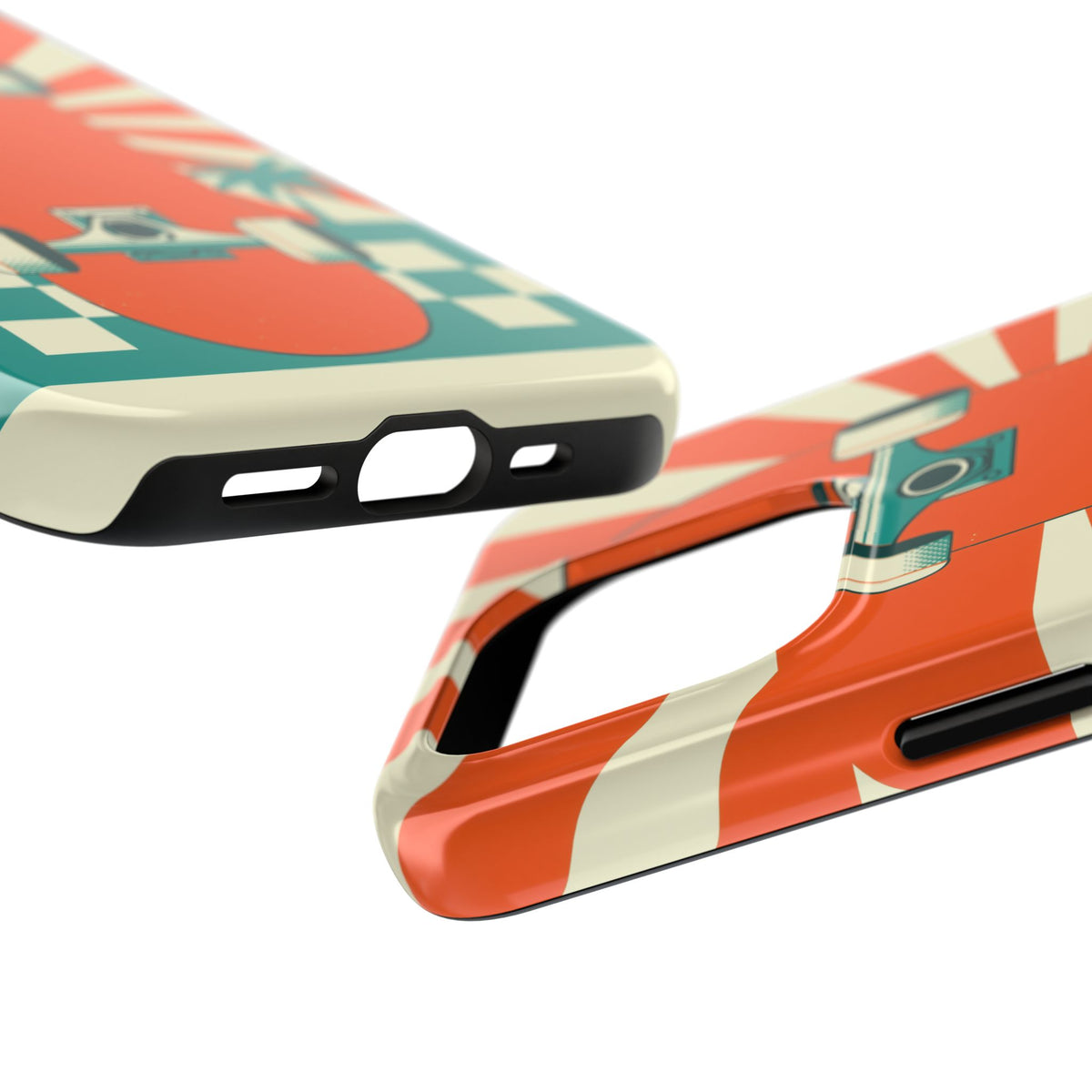 Skateboard Phone Case - Retro Sunburst, Palms and Checkerboard