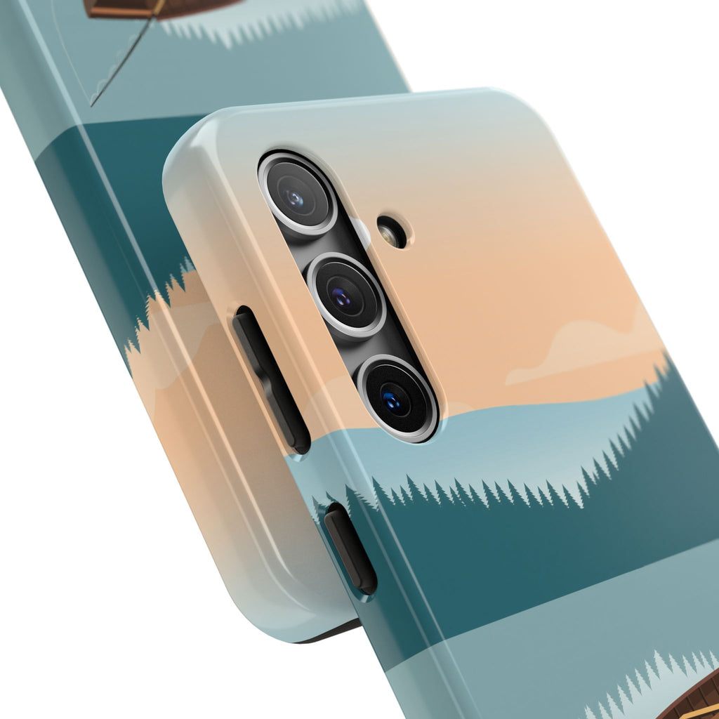 Fishing Phone Case - Misty Lake Rowboat at Dawn, Minimalist