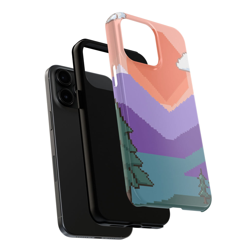 Pixel Art Phone Case - Retro 16-Bit Mountain Sunset Design