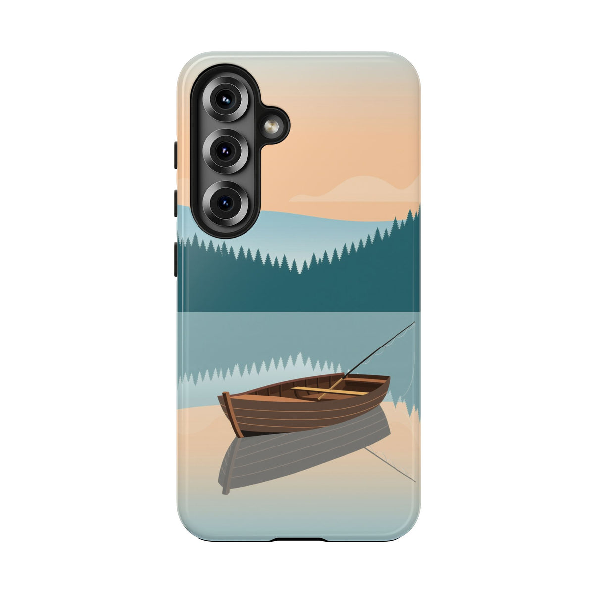 Fishing Phone Case - Misty Lake Rowboat at Dawn, Minimalist
