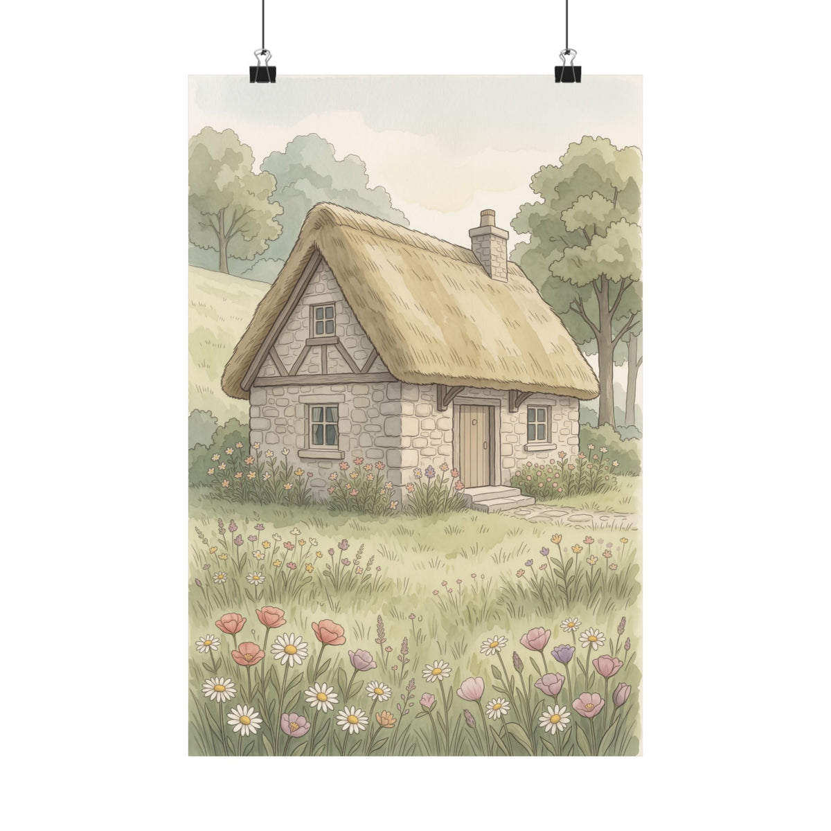 Cottagecore Cottage Poster - Storybook Meadow Wall Art Print