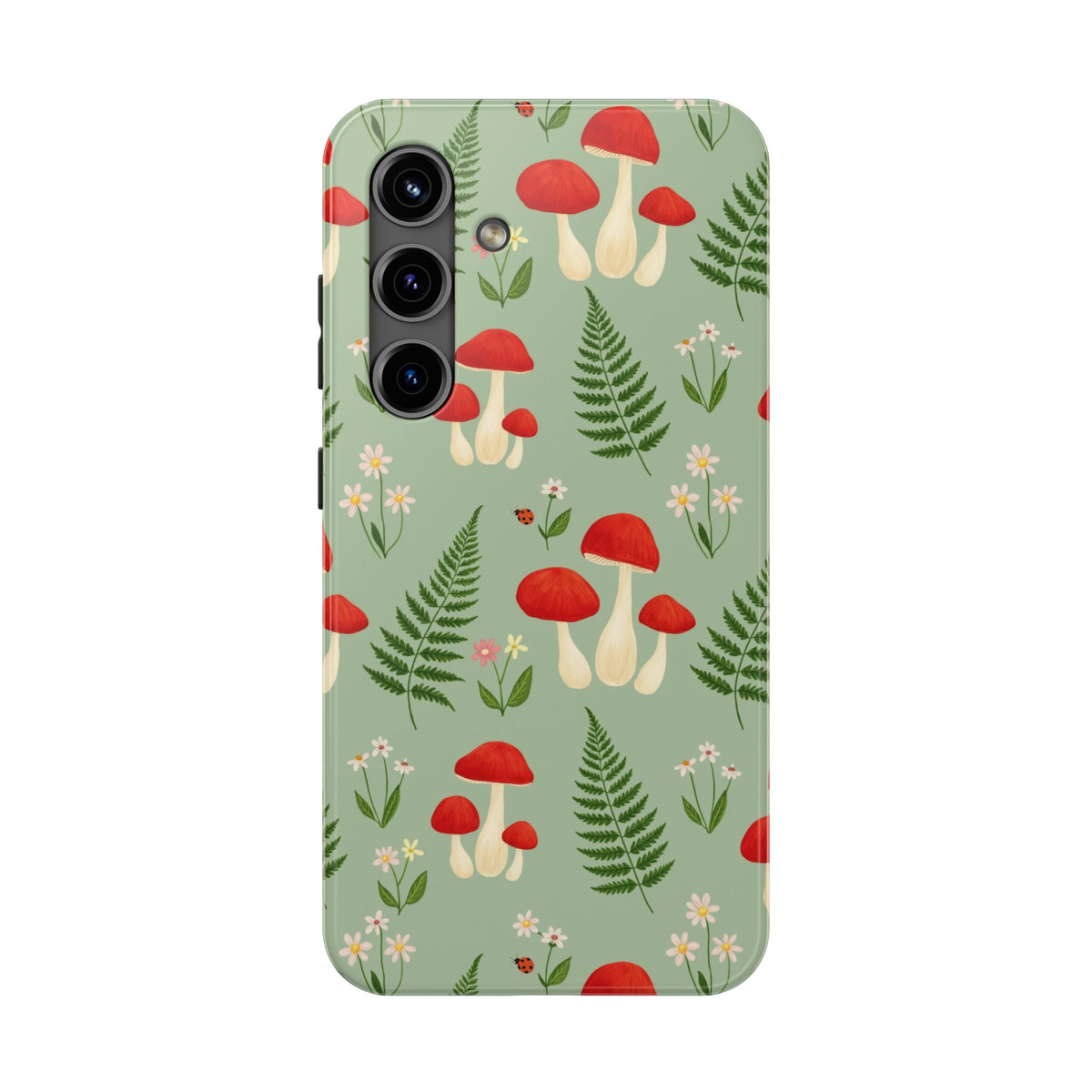 Cottagecore Mushroom Phone Case - Fern and Wildflower Pattern