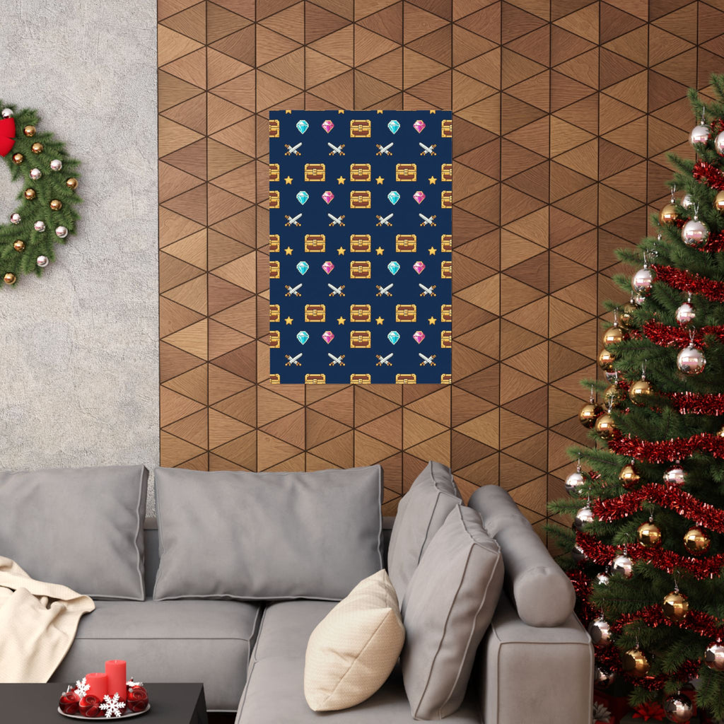 Pixel Treasure Poster - Retro RPG Style Gems Pattern Art