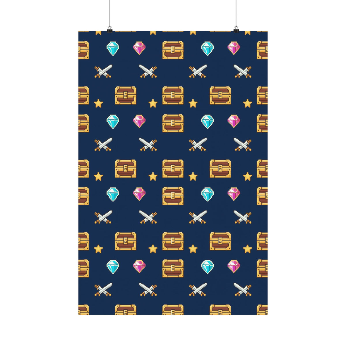 Pixel Treasure Poster - Retro RPG Style Gems Pattern Art