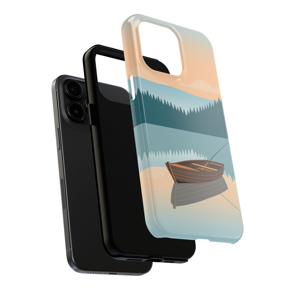 Fishing Phone Case - Misty Lake Rowboat at Dawn, Minimalist