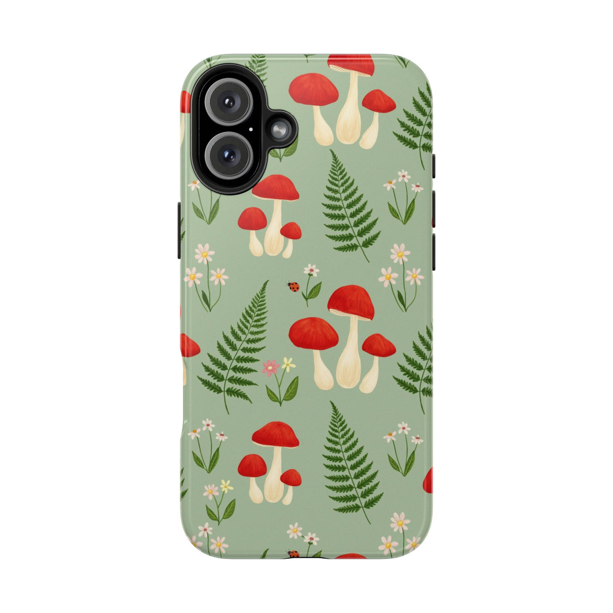 Cottagecore Mushroom Phone Case - Fern and Wildflower Pattern