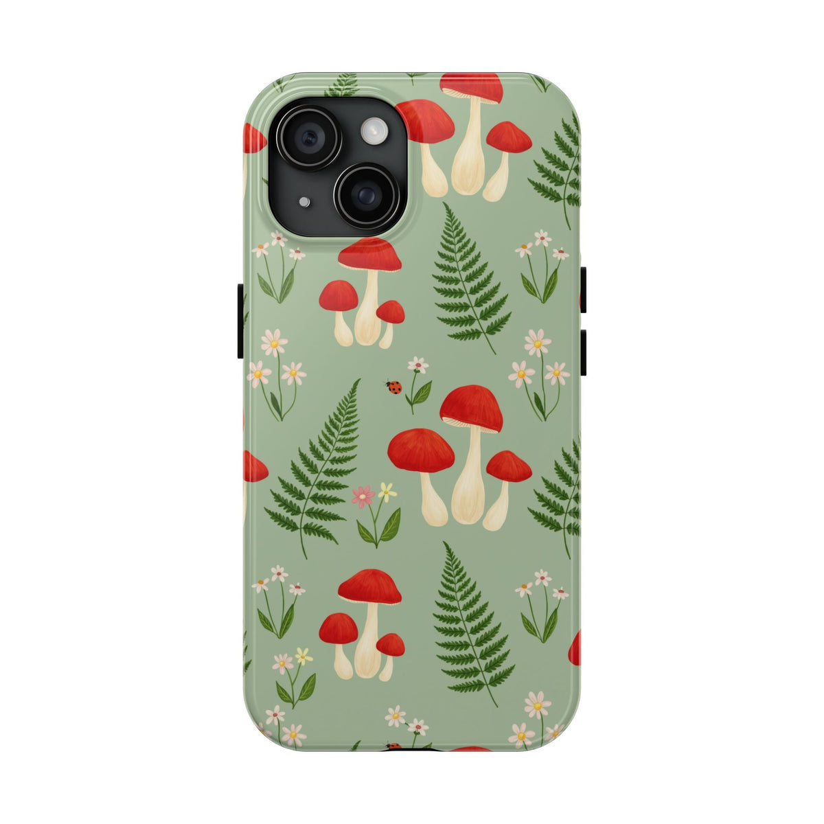 Cottagecore Mushroom Phone Case - Fern and Wildflower Pattern