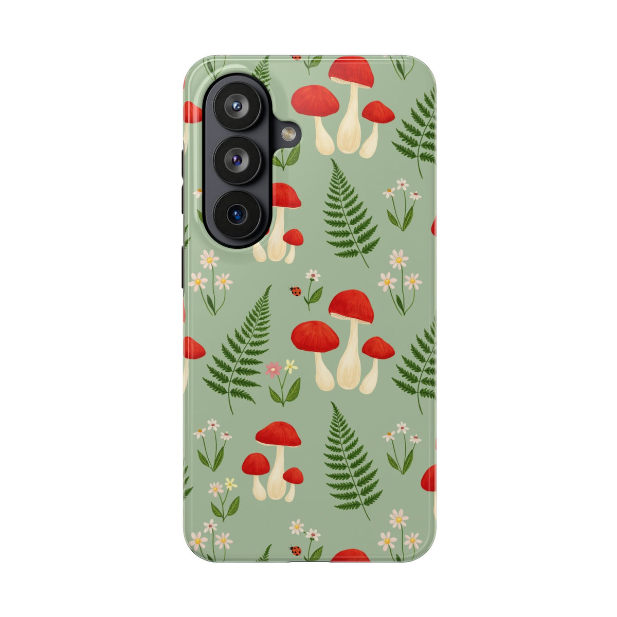 Cottagecore Mushroom Phone Case - Fern and Wildflower Pattern
