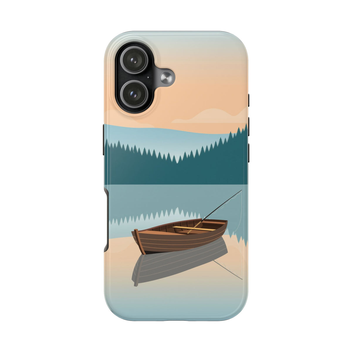 Fishing Phone Case - Misty Lake Rowboat at Dawn, Minimalist