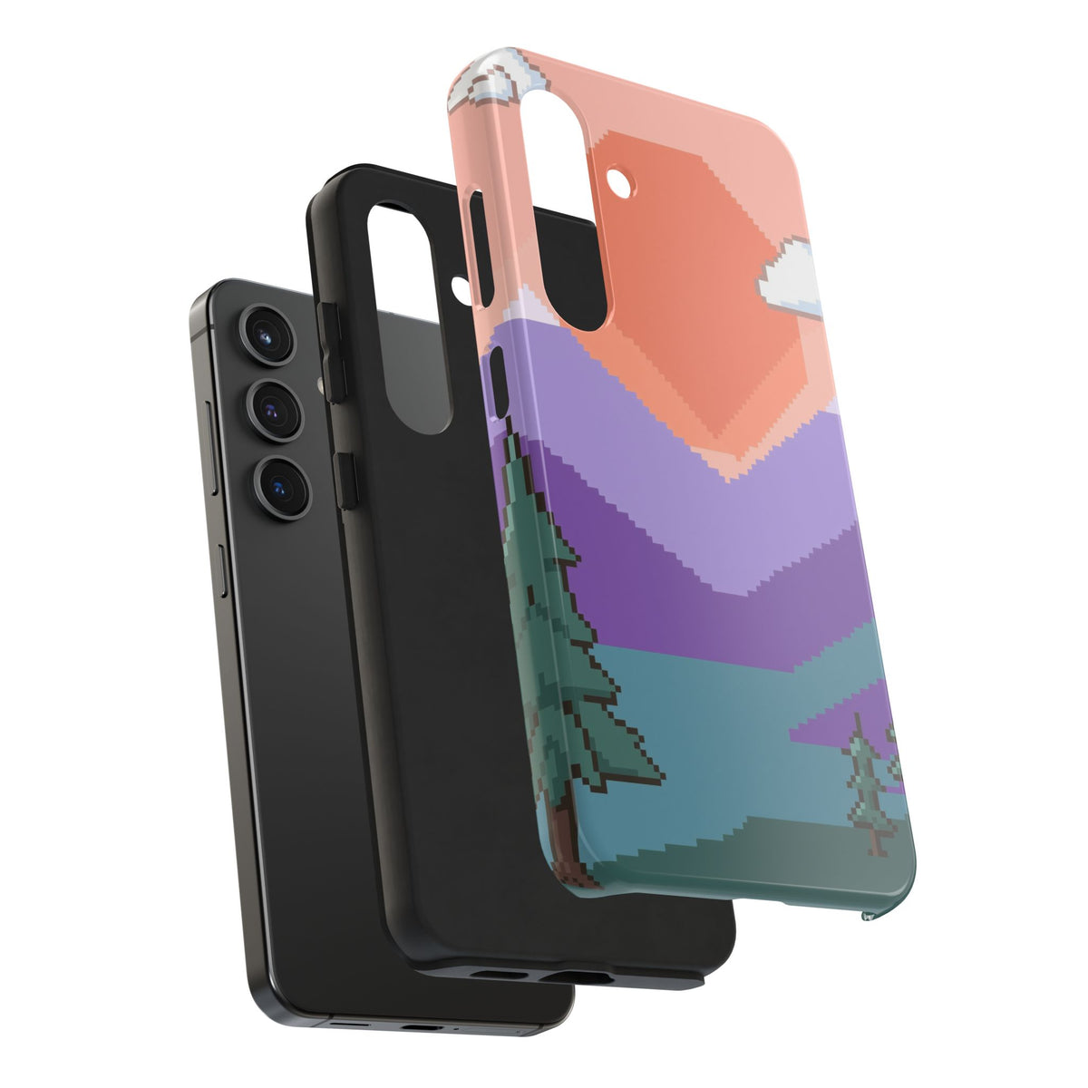 Pixel Art Phone Case - Retro 16-Bit Mountain Sunset Design