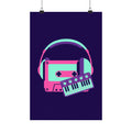 Retro Cassette Poster - Neon Headphones and Synth Wall Art
