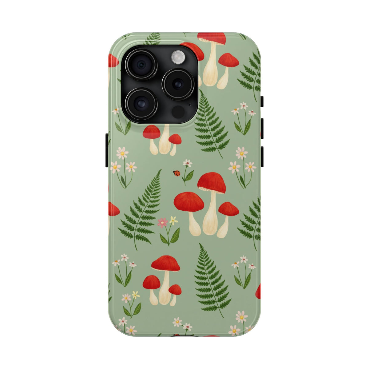 Cottagecore Mushroom Phone Case - Fern and Wildflower Pattern
