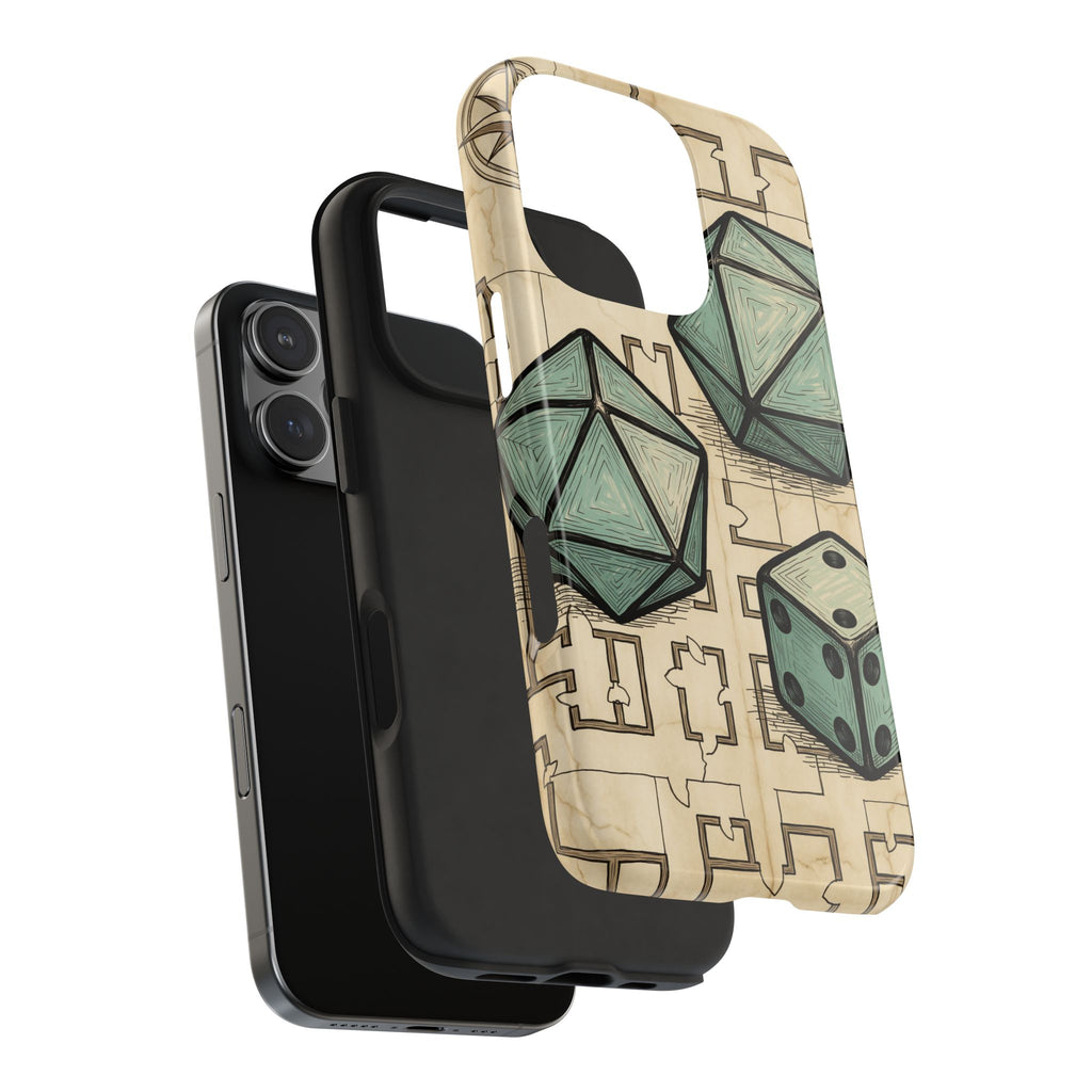 Tabletop RPG Phone Case - Polyhedral Dice and Dungeon Map