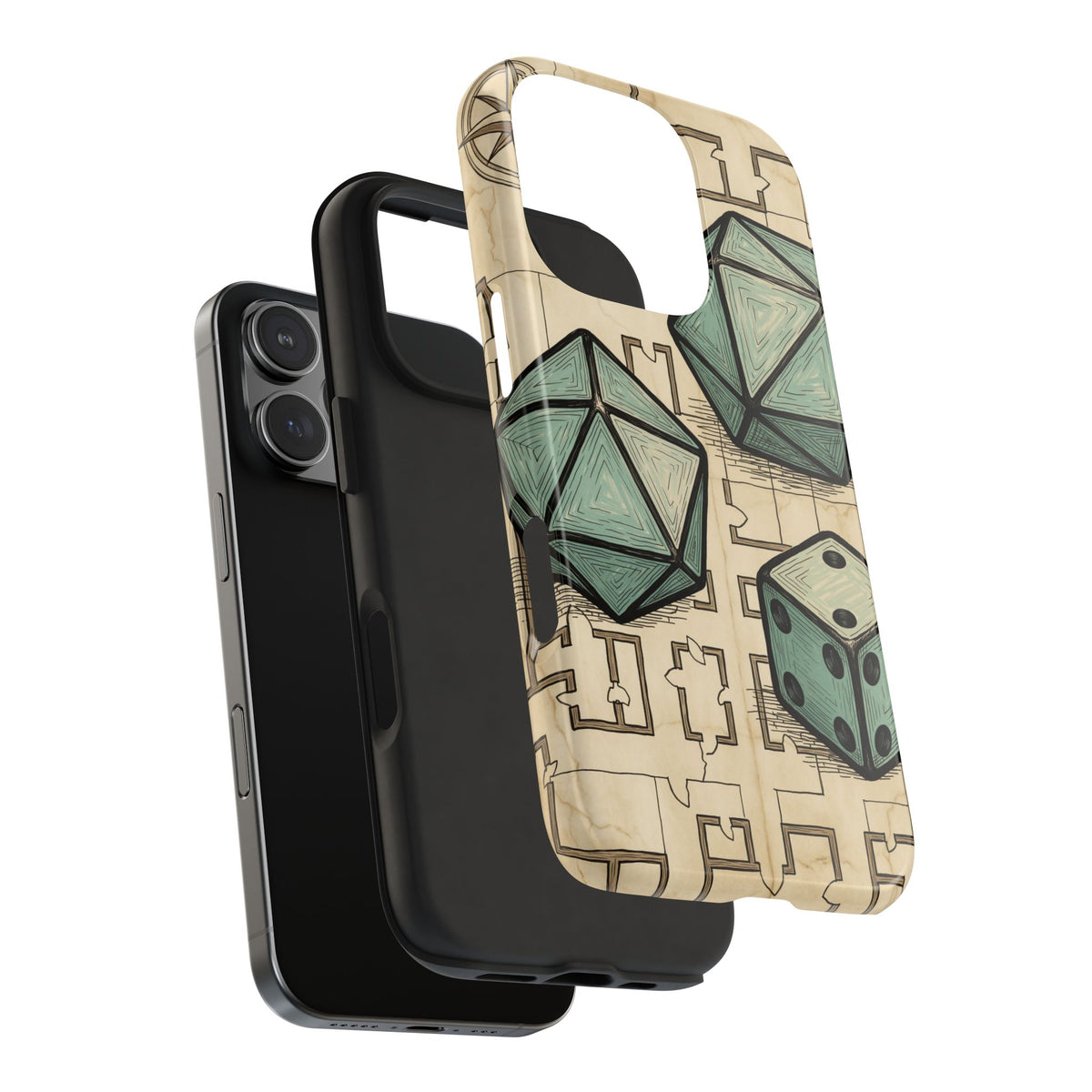 Tabletop RPG Phone Case - Polyhedral Dice and Dungeon Map
