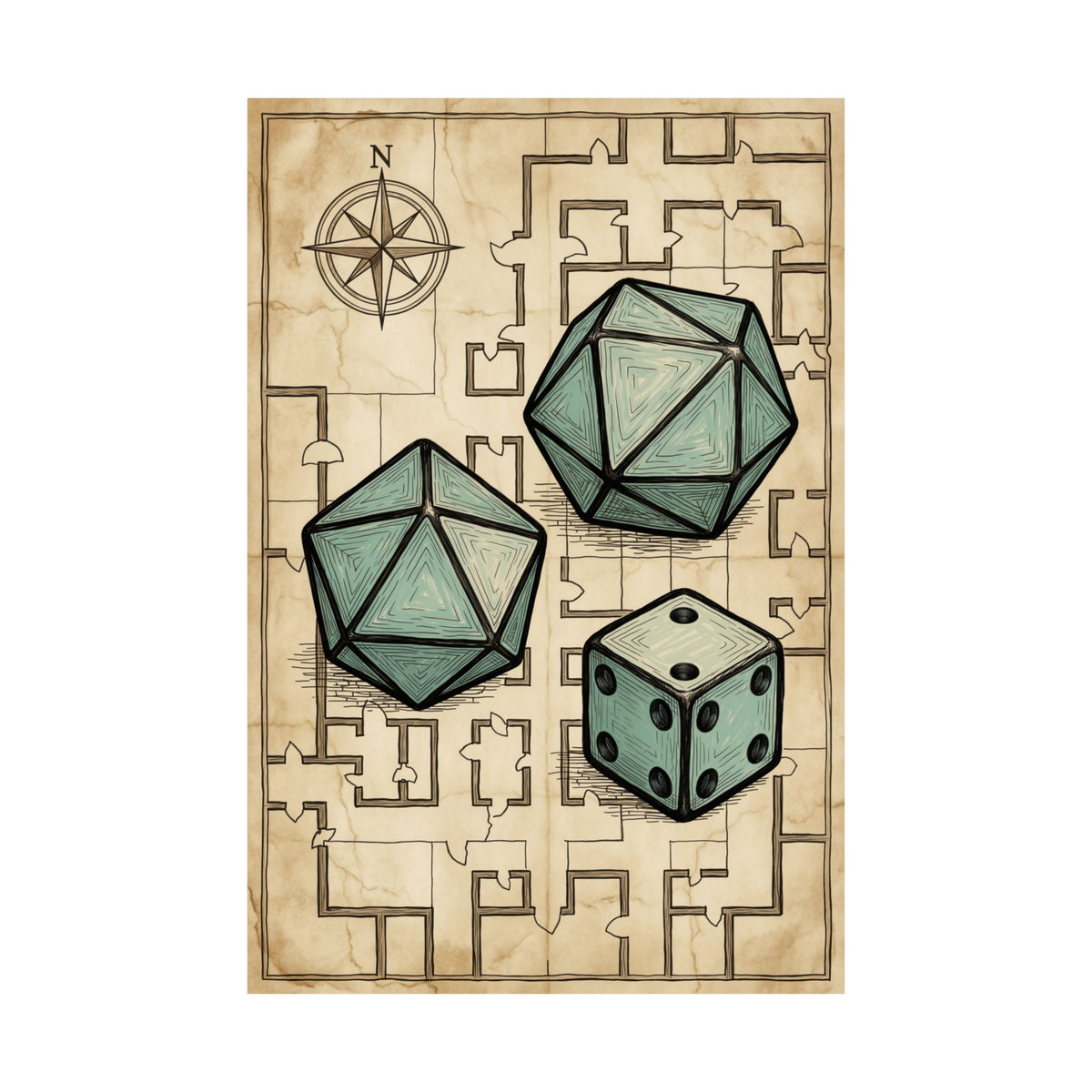 Tabletop RPG Poster - Dice and Dungeon Map Game Room Art