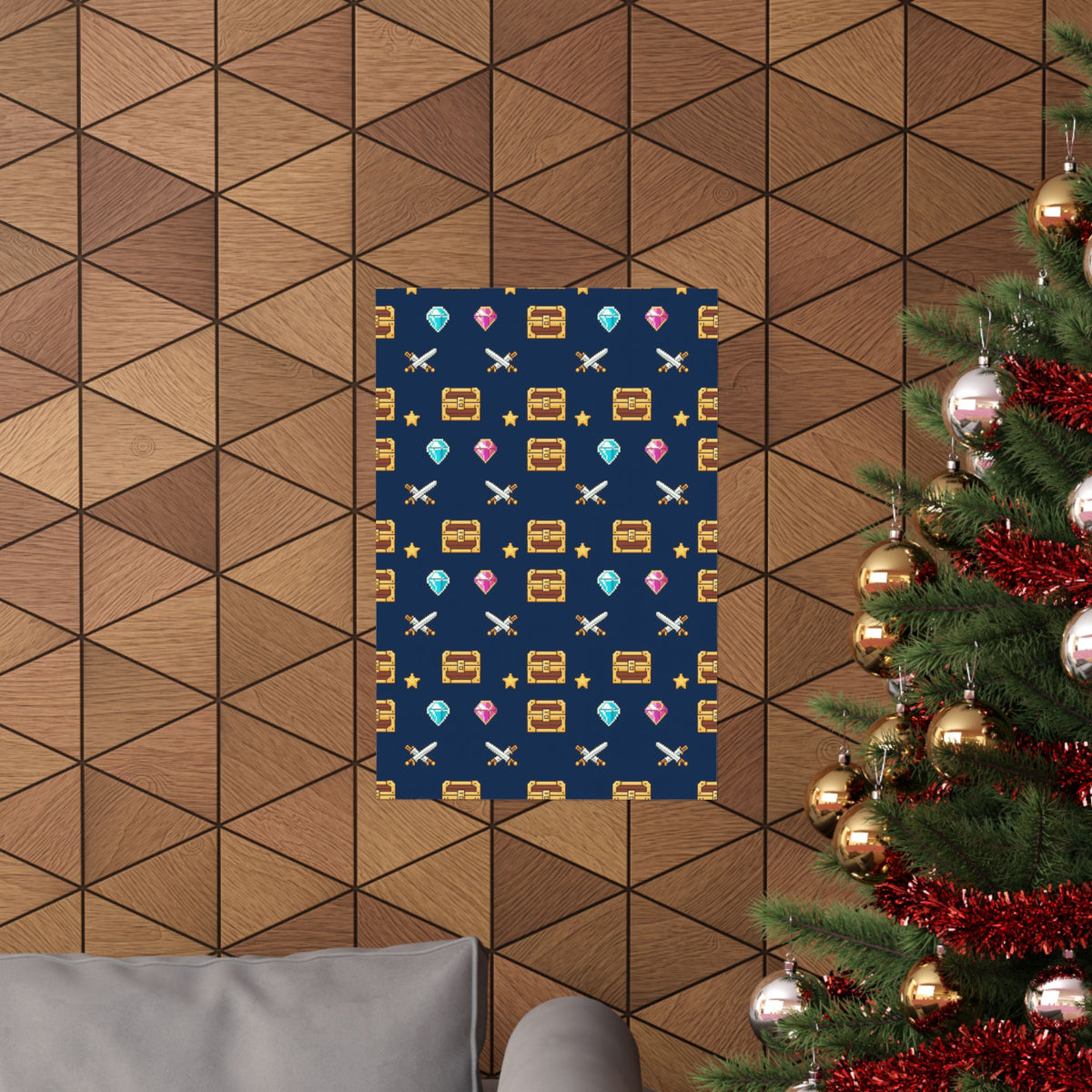 Pixel Treasure Poster - Retro RPG Style Gems Pattern Art