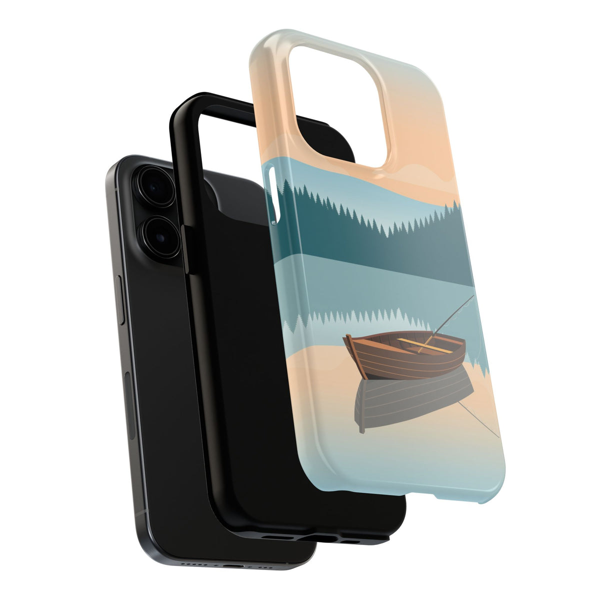 Fishing Phone Case - Misty Lake Rowboat at Dawn, Minimalist