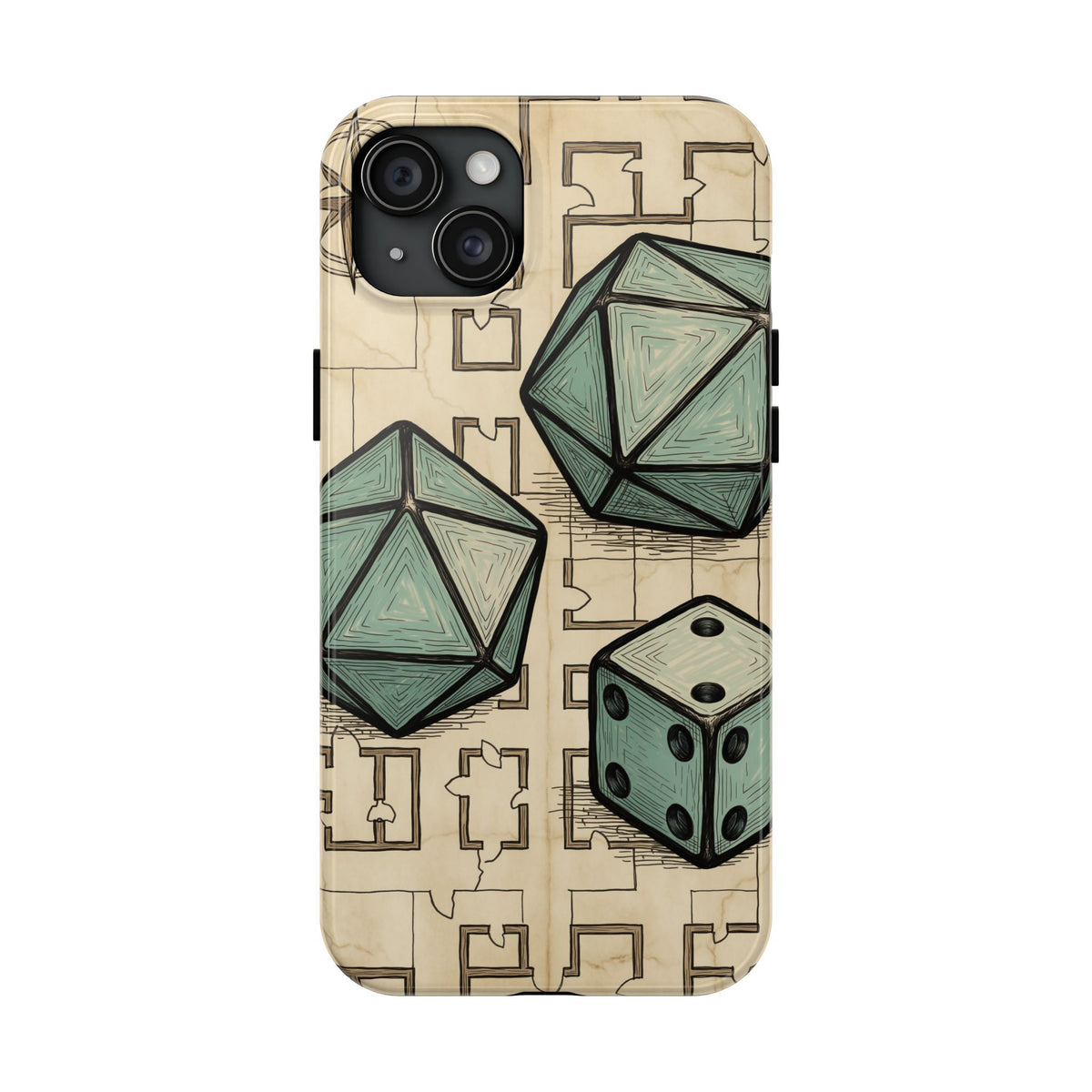 Tabletop RPG Phone Case - Polyhedral Dice and Dungeon Map