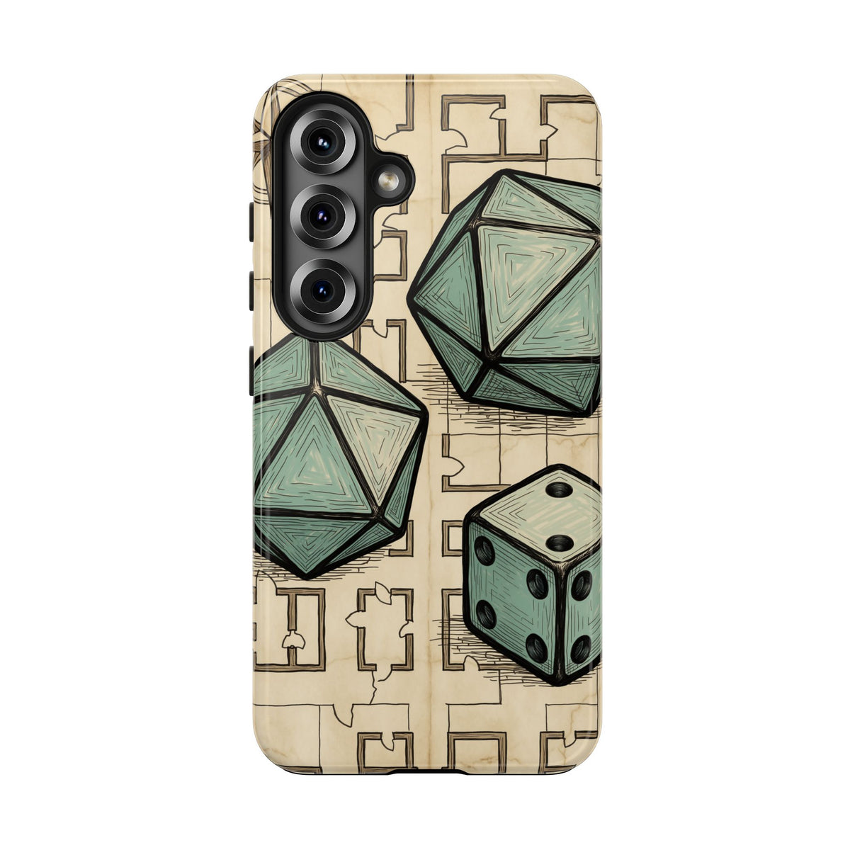 Tabletop RPG Phone Case - Polyhedral Dice and Dungeon Map