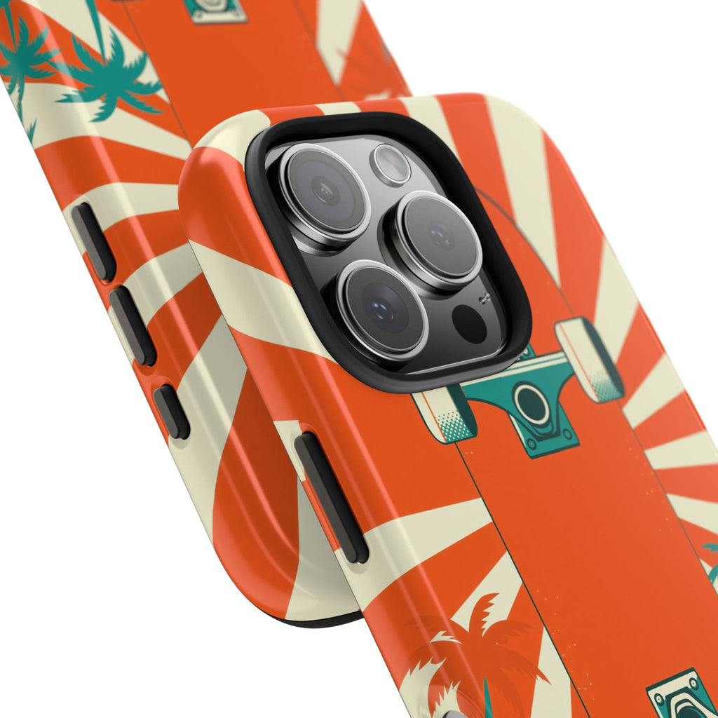 Skateboard Phone Case - Retro Sunburst, Palms and Checkerboard