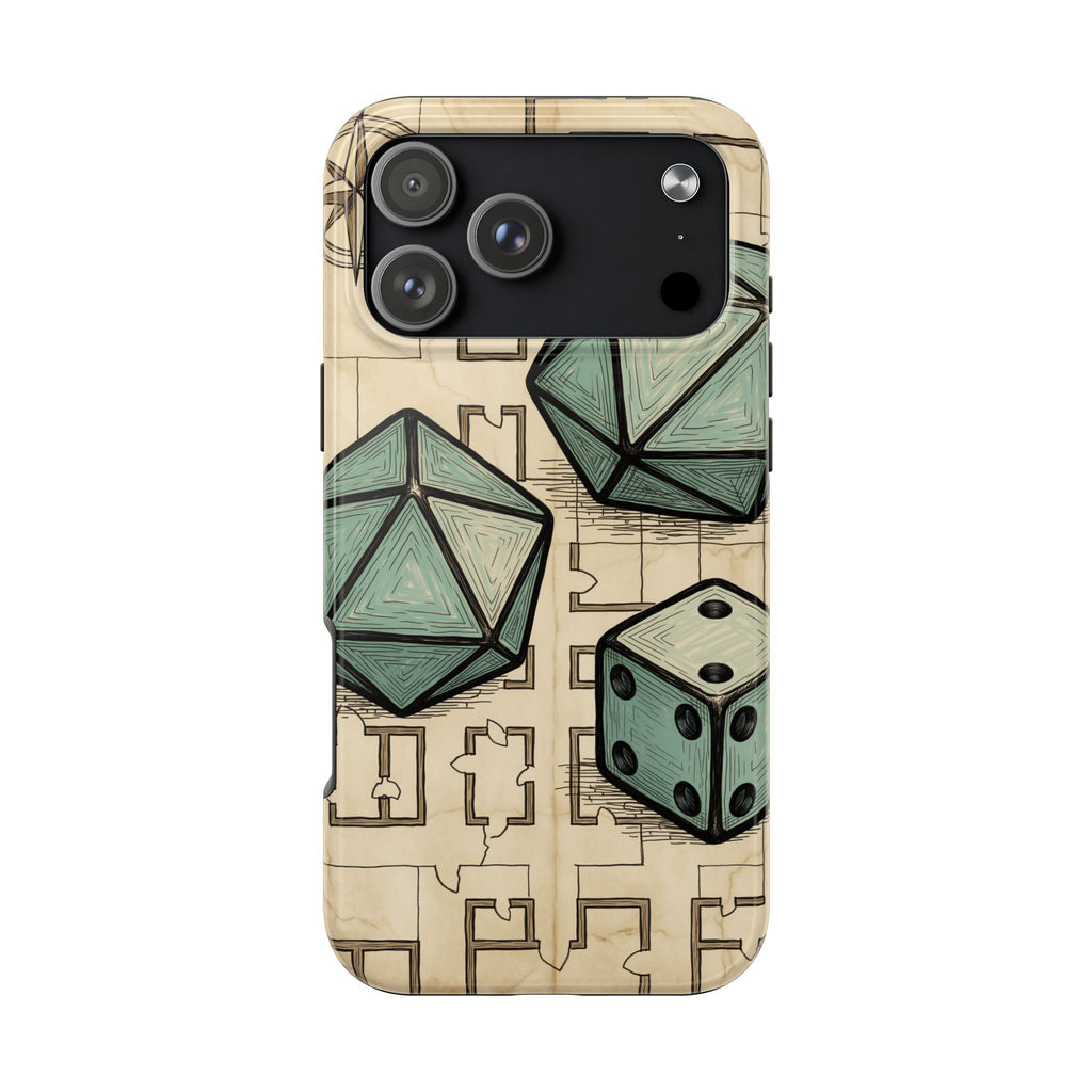Tabletop RPG Phone Case - Polyhedral Dice and Dungeon Map