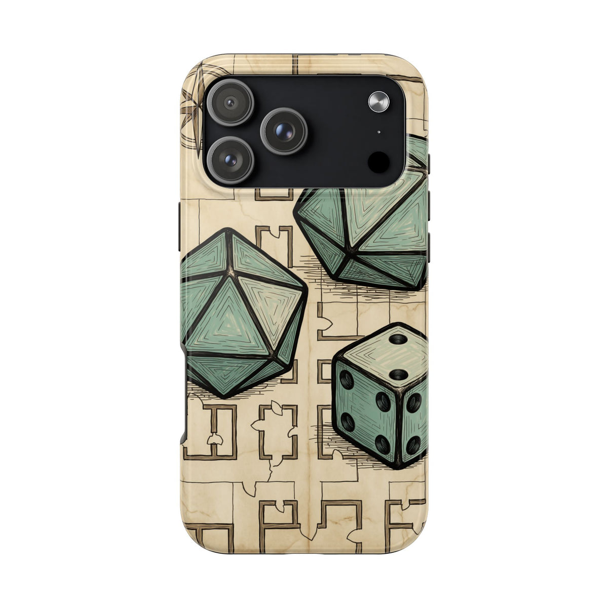 Tabletop RPG Phone Case - Polyhedral Dice and Dungeon Map