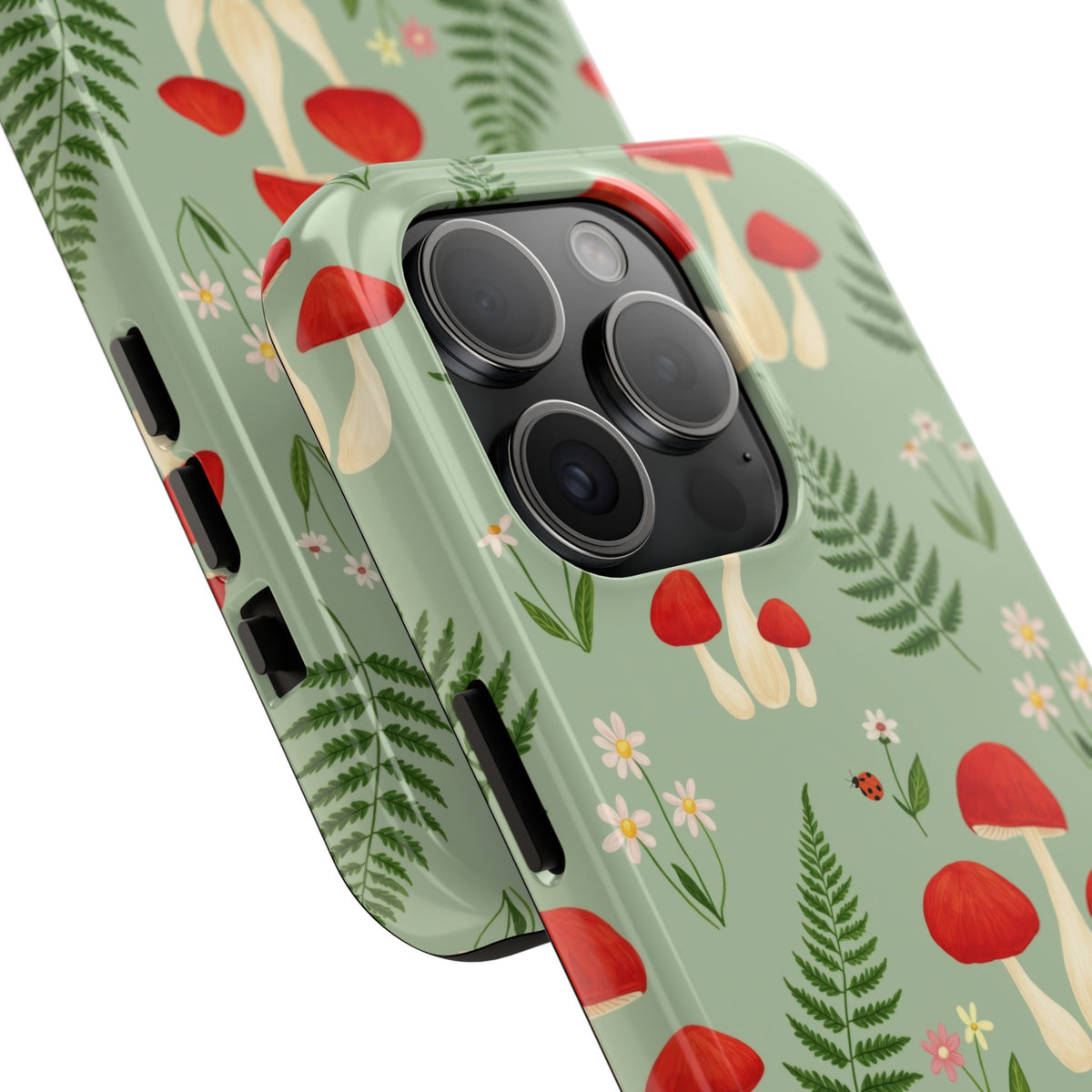 Cottagecore Mushroom Phone Case - Fern and Wildflower Pattern