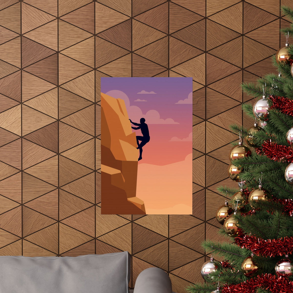 Rock Climber Poster - Sandstone Cliff Sunset Wall Art Print