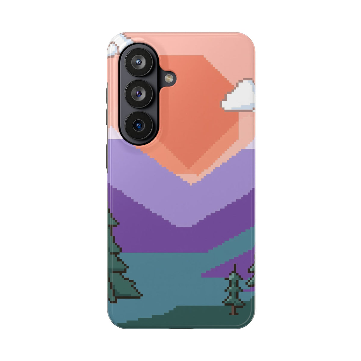 Pixel Art Phone Case - Retro 16-Bit Mountain Sunset Design