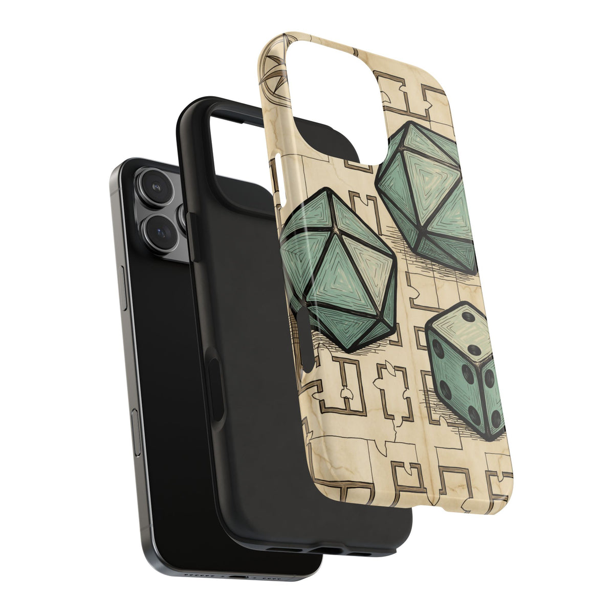 Tabletop RPG Phone Case - Polyhedral Dice and Dungeon Map