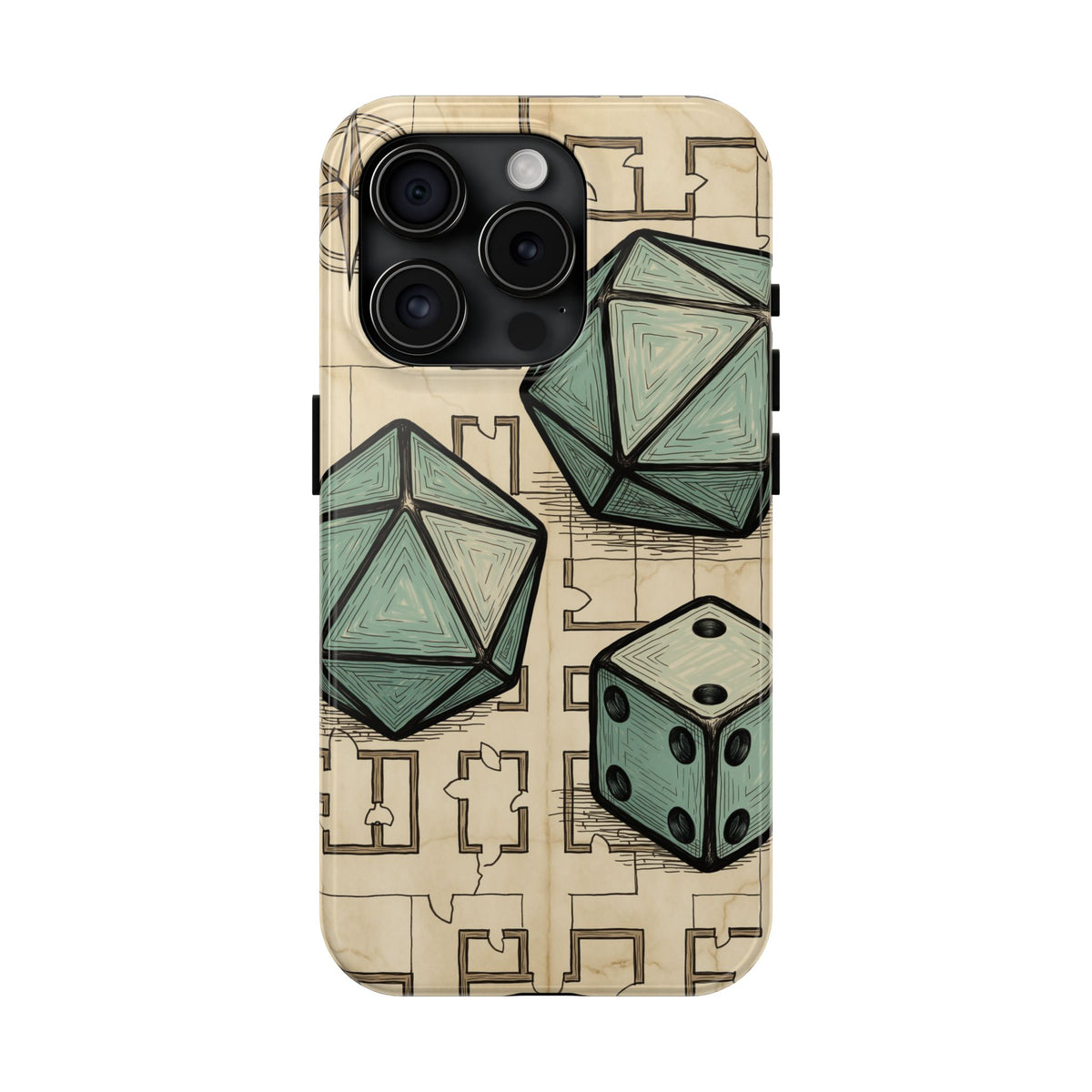 Tabletop RPG Phone Case - Polyhedral Dice and Dungeon Map