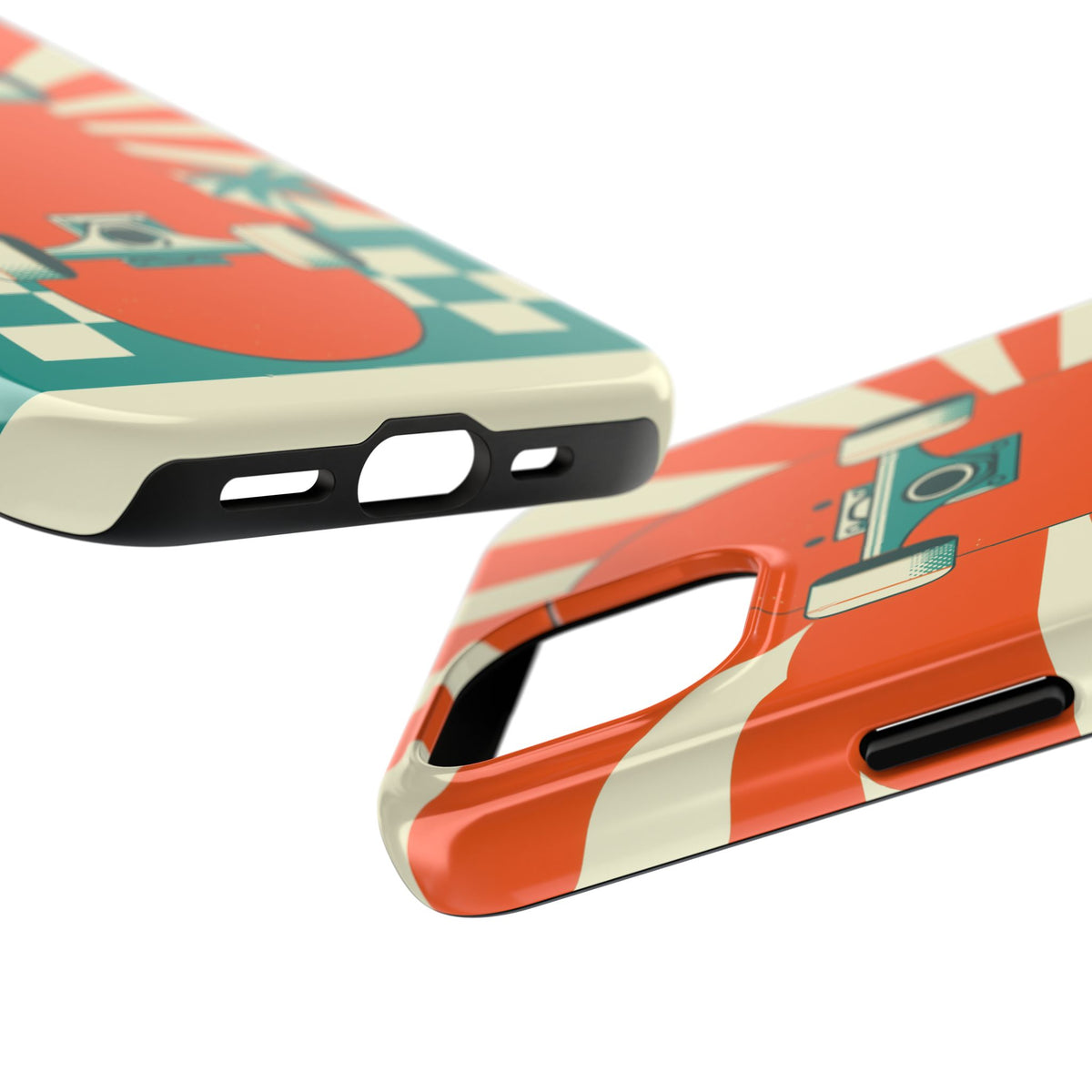 Skateboard Phone Case - Retro Sunburst, Palms and Checkerboard