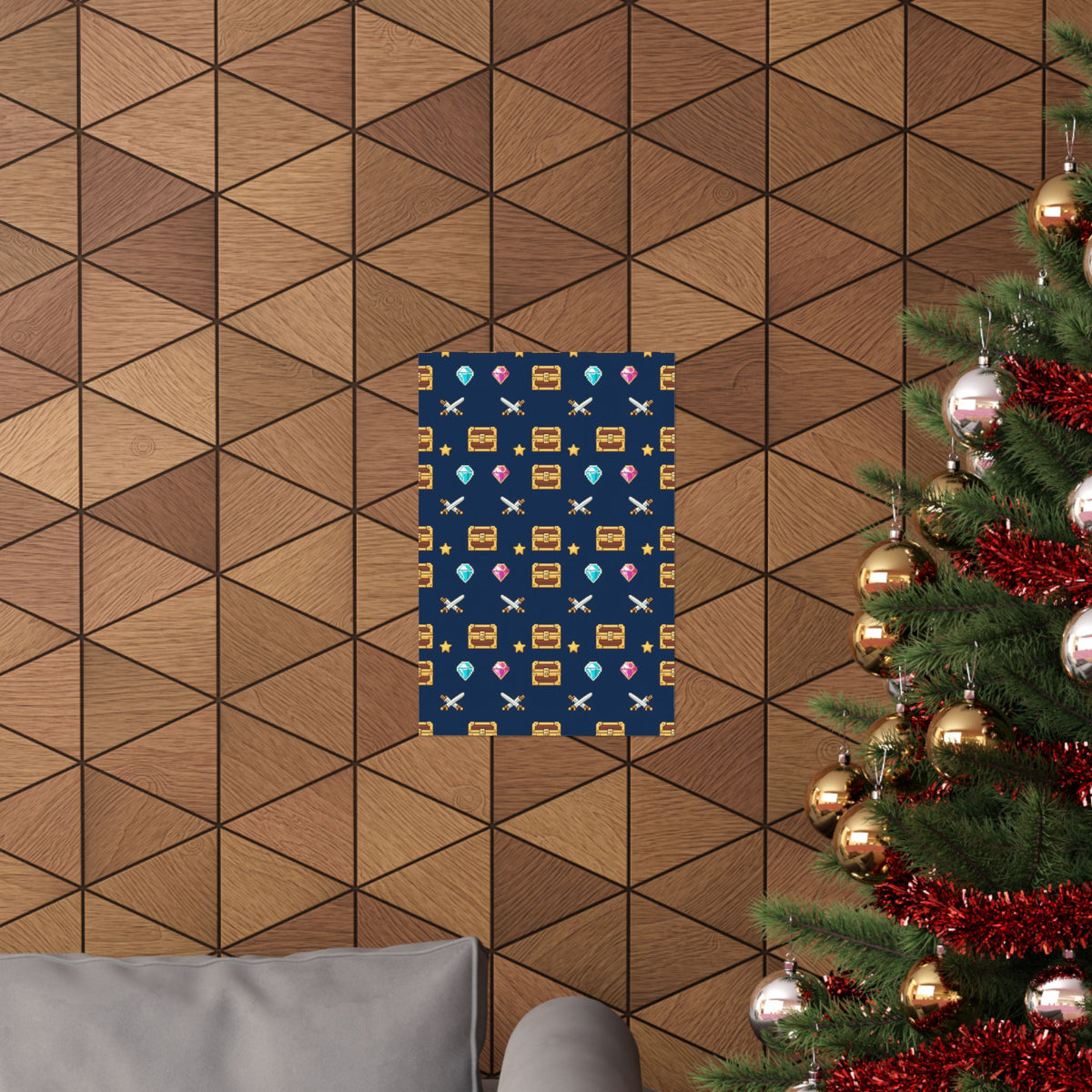 Pixel Treasure Poster - Retro RPG Style Gems Pattern Art