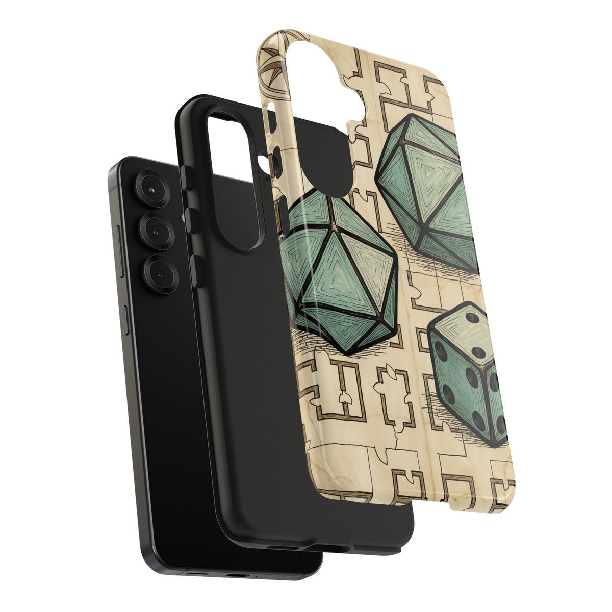 Tabletop RPG Phone Case - Polyhedral Dice and Dungeon Map