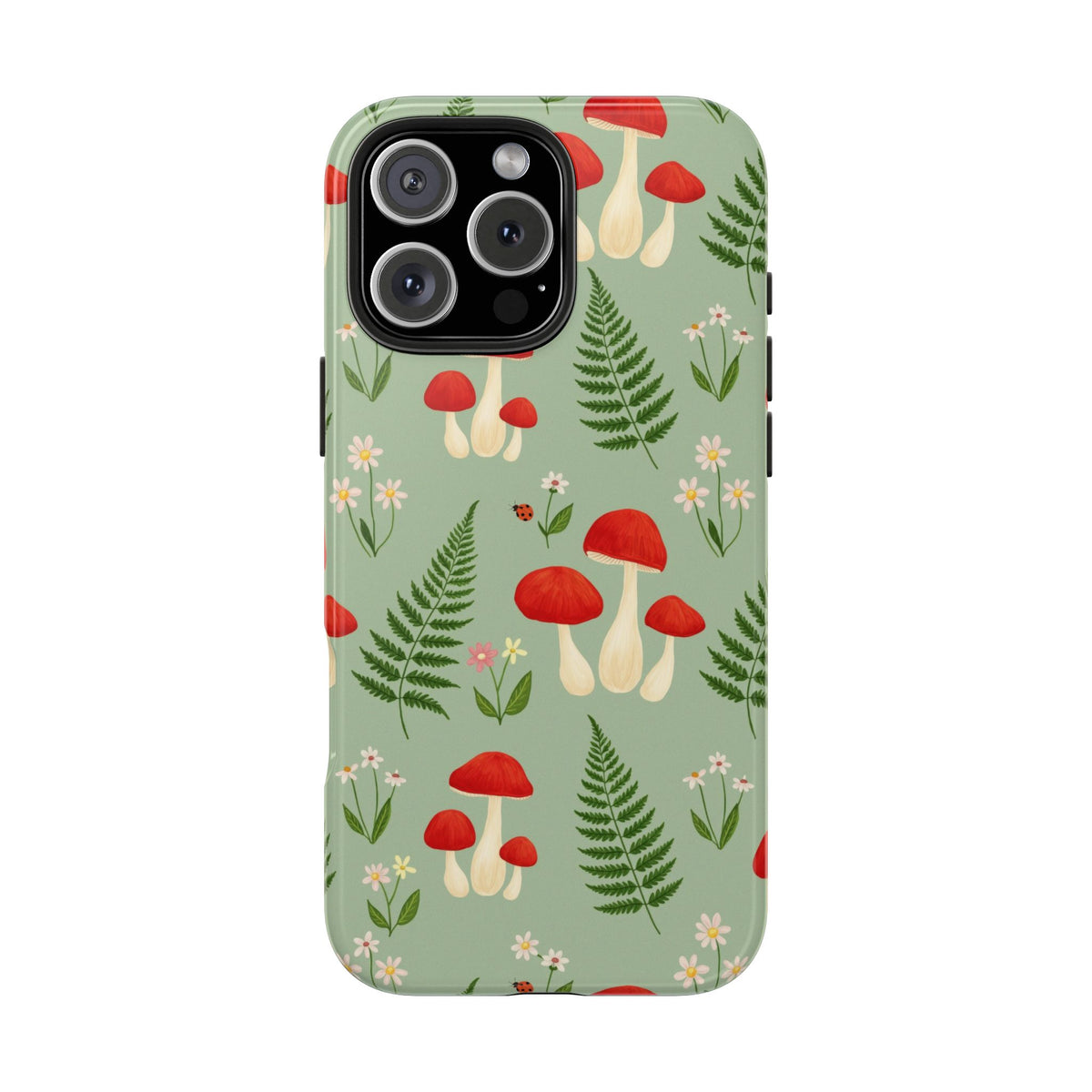Cottagecore Mushroom Phone Case - Fern and Wildflower Pattern
