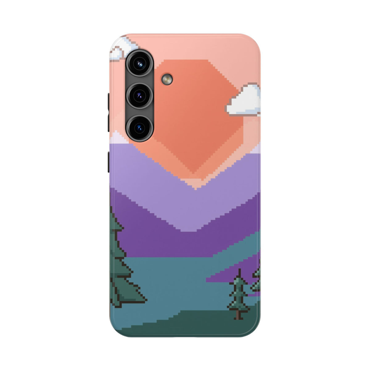 Pixel Art Phone Case - Retro 16-Bit Mountain Sunset Design