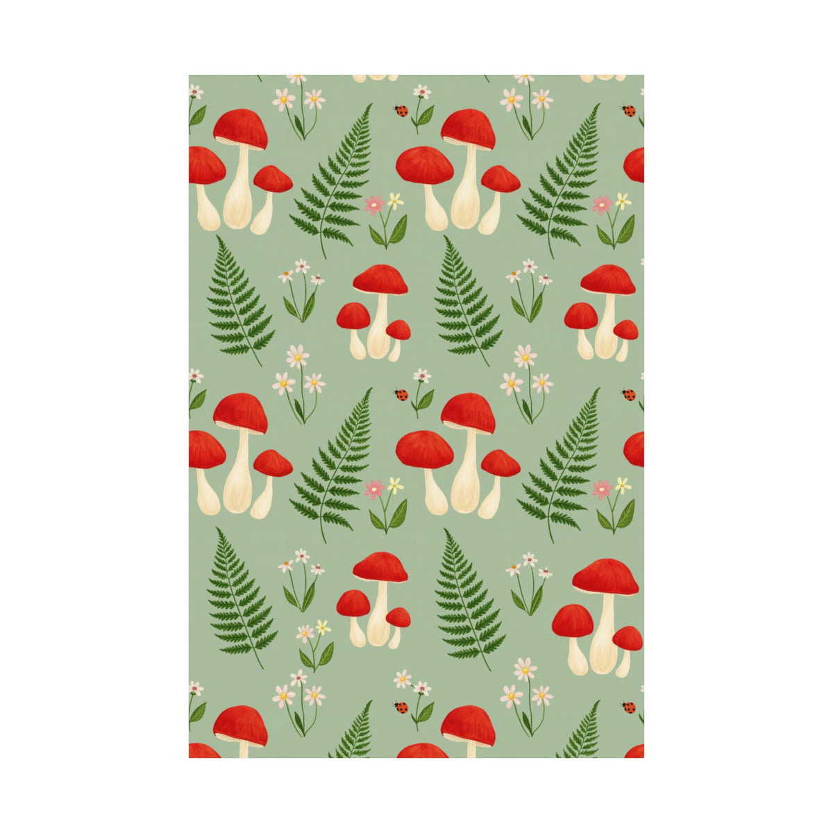 Cottagecore Mushroom Poster - Woodland Fern Wall Art Print