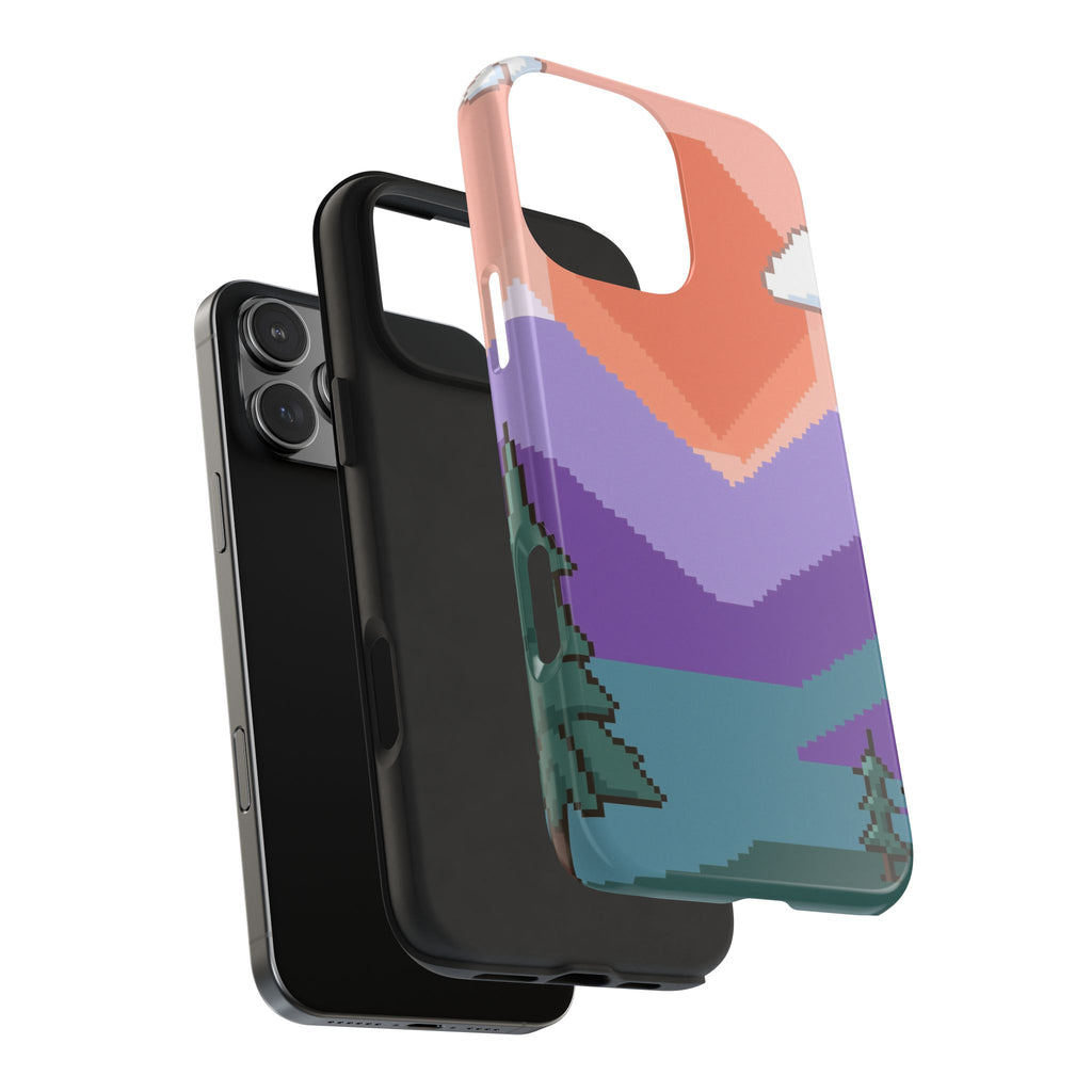 Pixel Art Phone Case - Retro 16-Bit Mountain Sunset Design