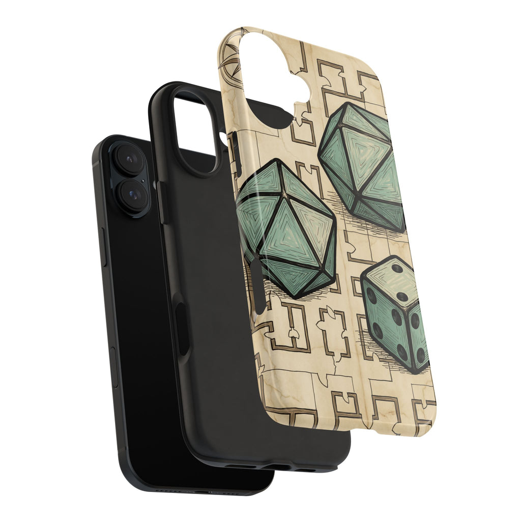 Tabletop RPG Phone Case - Polyhedral Dice and Dungeon Map