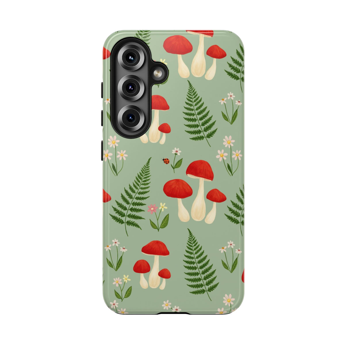 Cottagecore Mushroom Phone Case - Fern and Wildflower Pattern