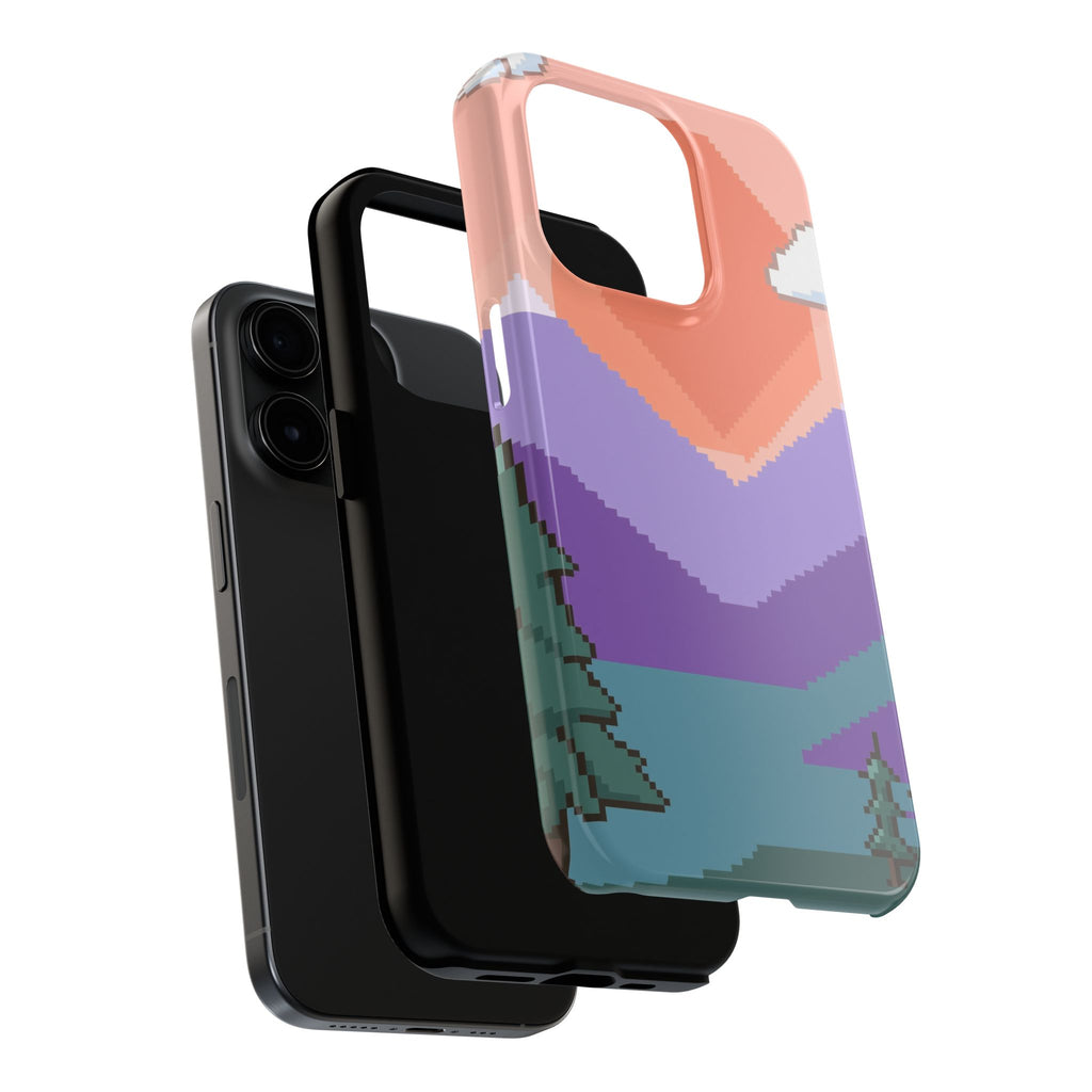 Pixel Art Phone Case - Retro 16-Bit Mountain Sunset Design