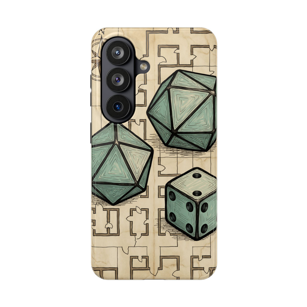 Tabletop RPG Phone Case - Polyhedral Dice and Dungeon Map