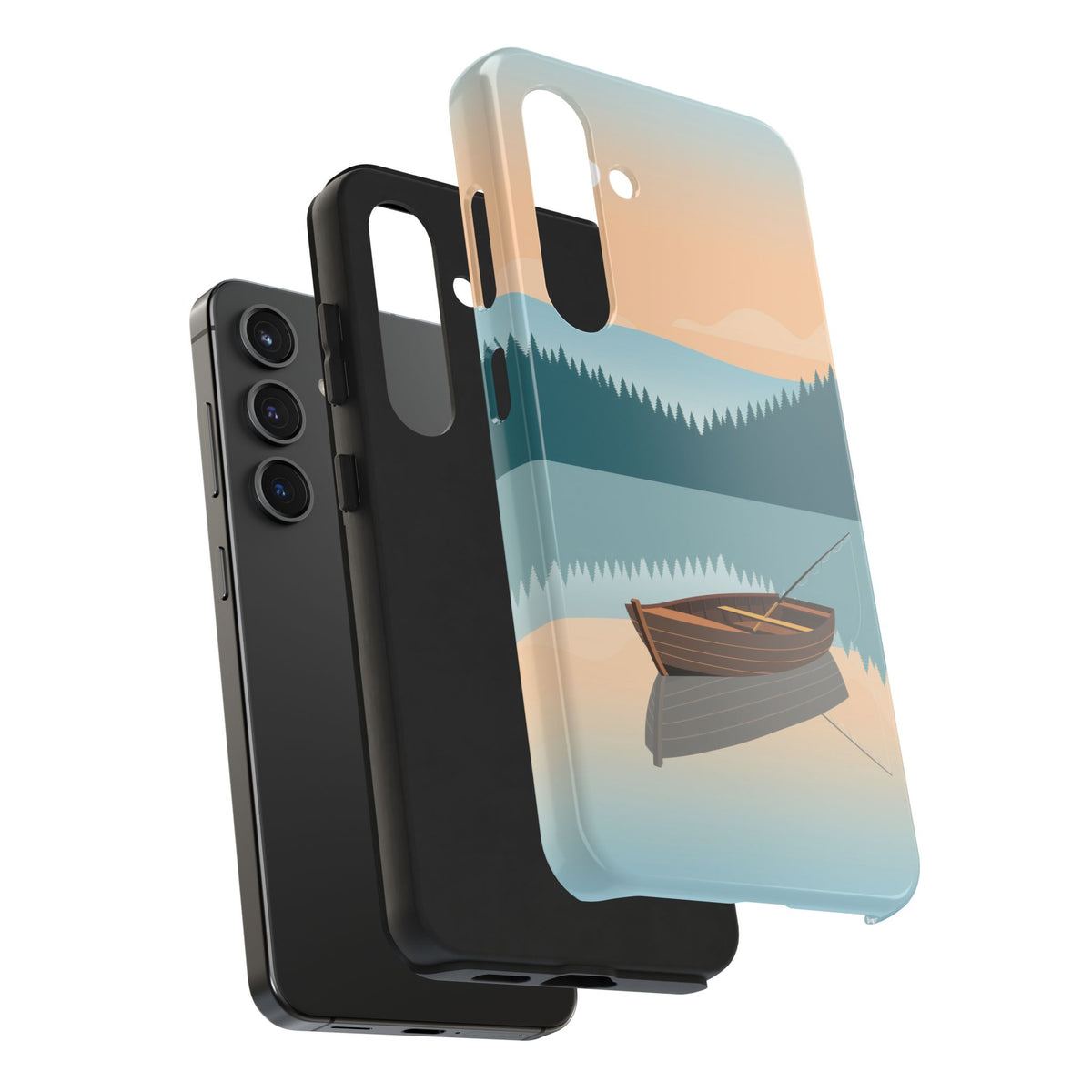 Fishing Phone Case - Misty Lake Rowboat at Dawn, Minimalist